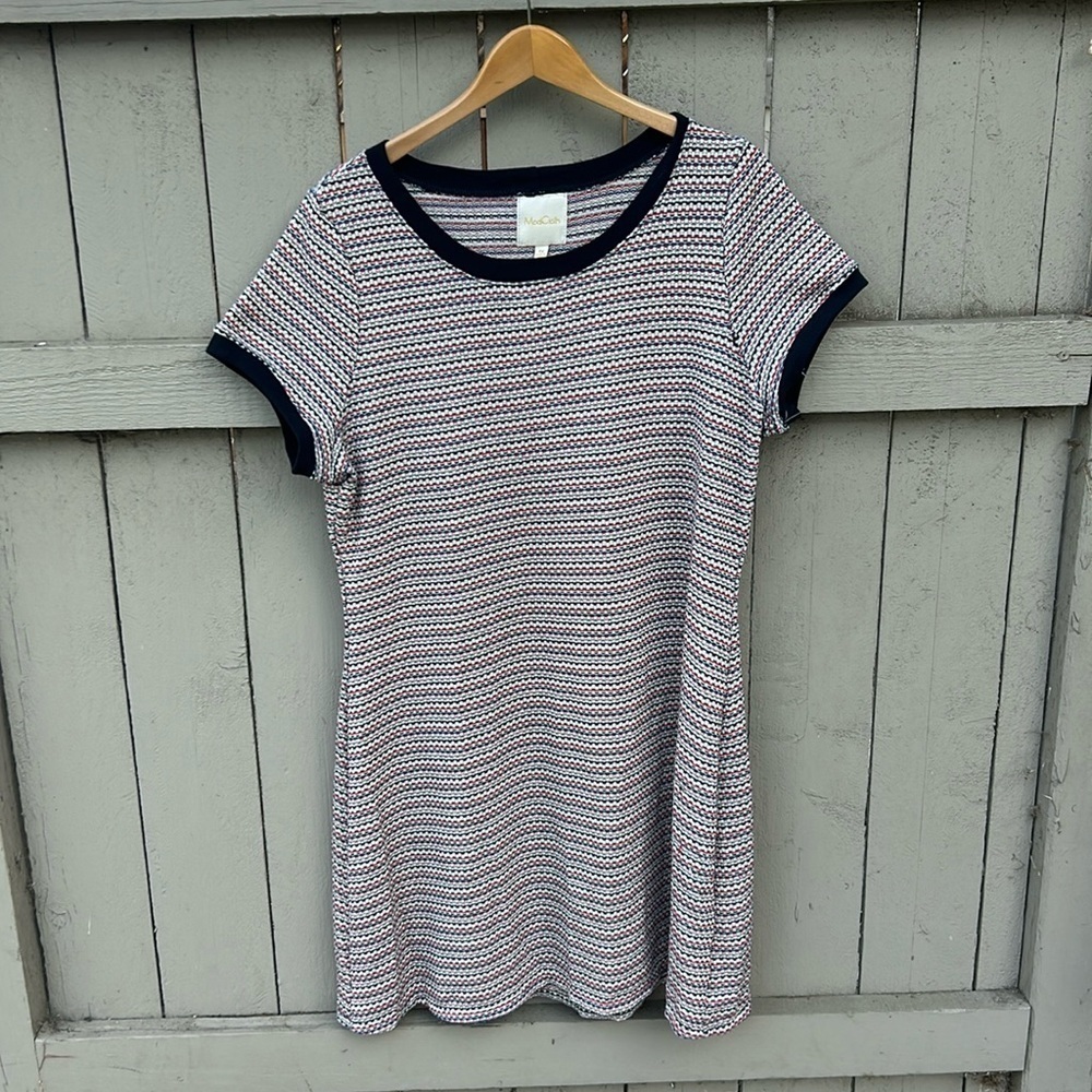 MODcloth Sweater Above Midi Dress Striped Knit Cotton Blend Spring Dress 1x